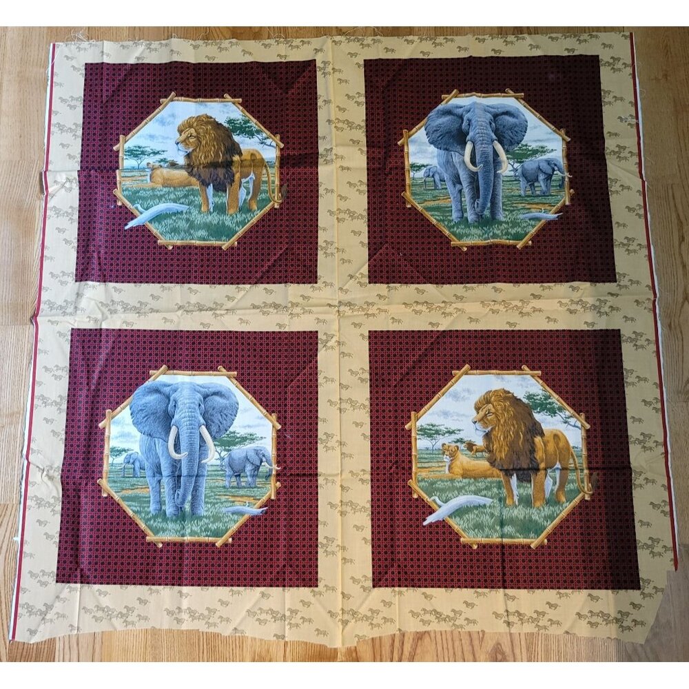 Quilt Block Safari Pattern Lions Elephants Quilt Starter Cotton Fabric 36 x 36